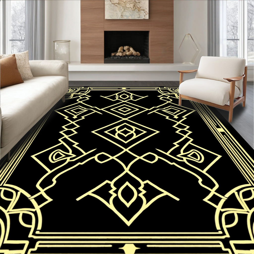 Art Deco Geometric Golden Lines Rug