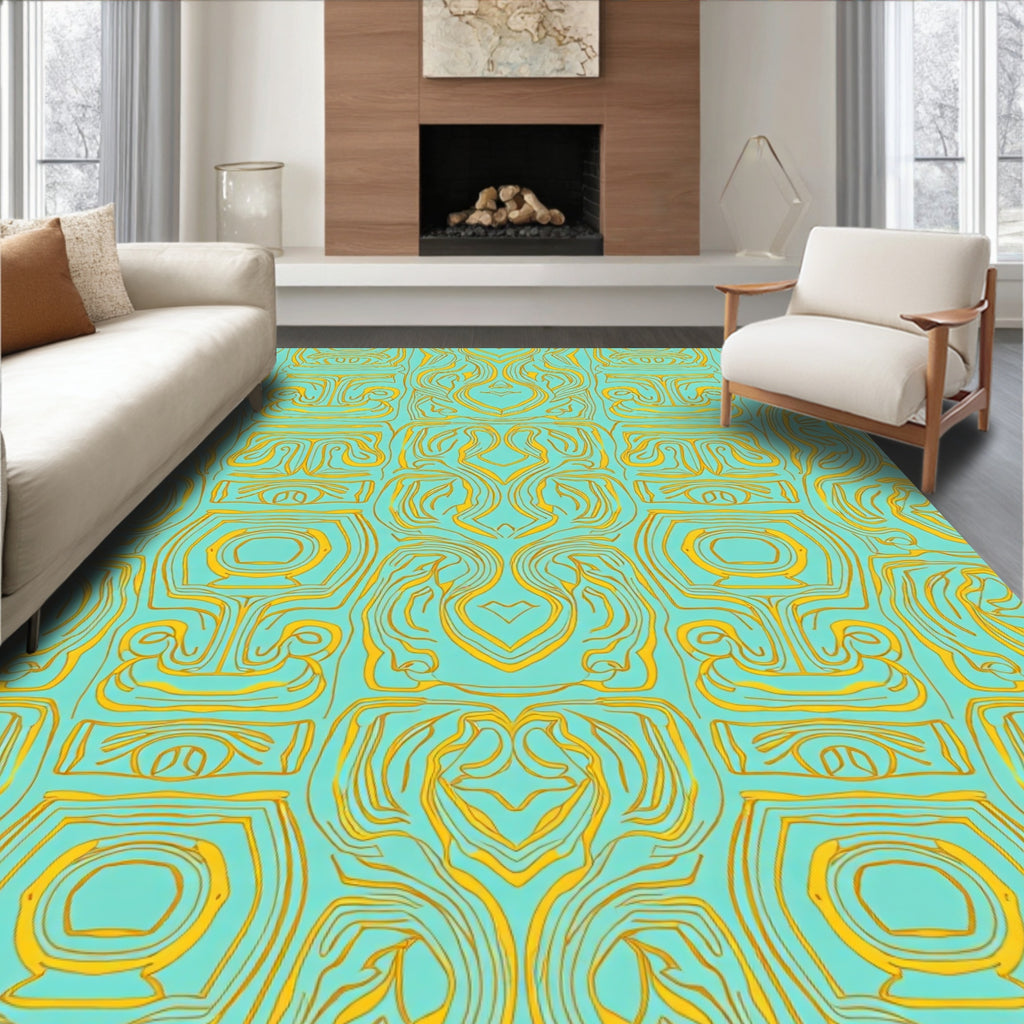 Aqua Gold Organic Pattern Rug