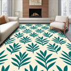 Modern Teal Leaf Patterned Rug