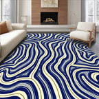 Abstract Blue Cream Wavy Lines Design Rug