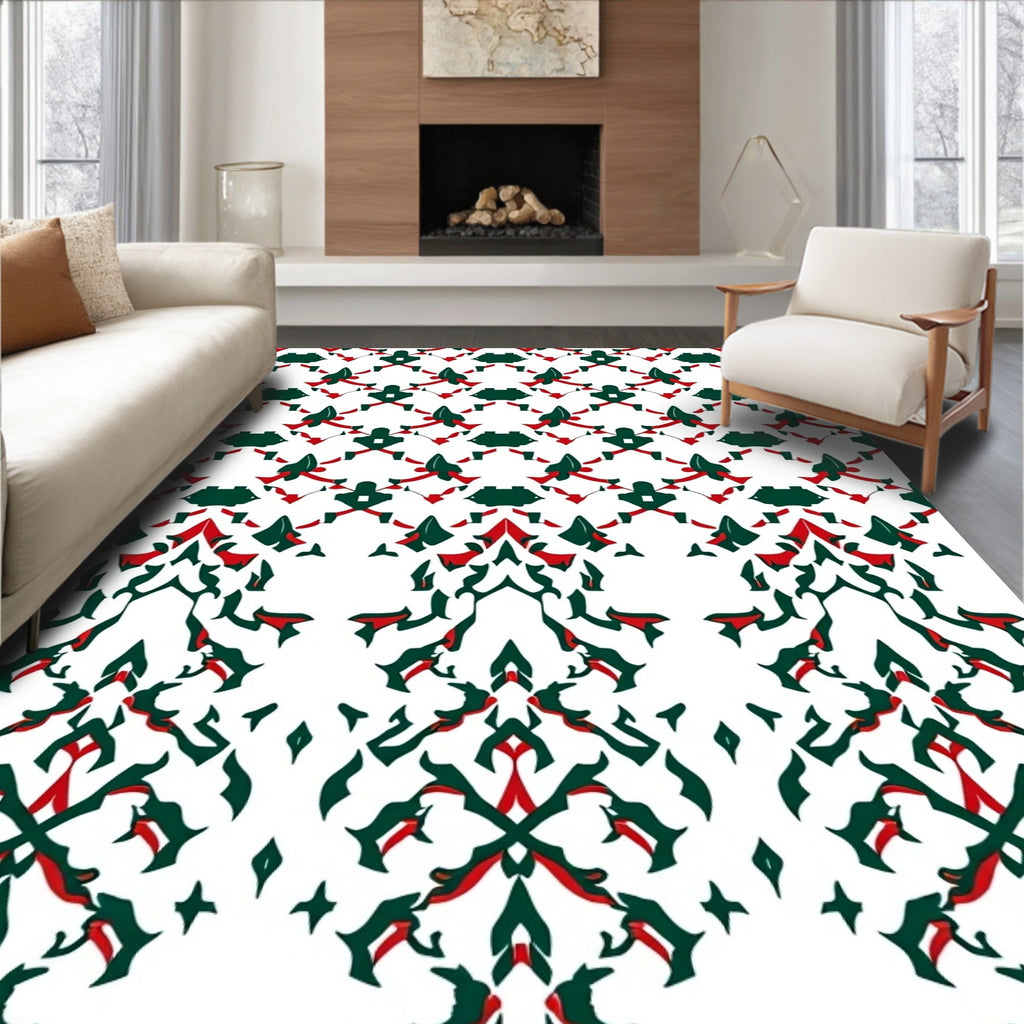 Abstract Red Green Geometric Pattern Rug