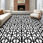 Black White Geometric Floral Pattern Rug