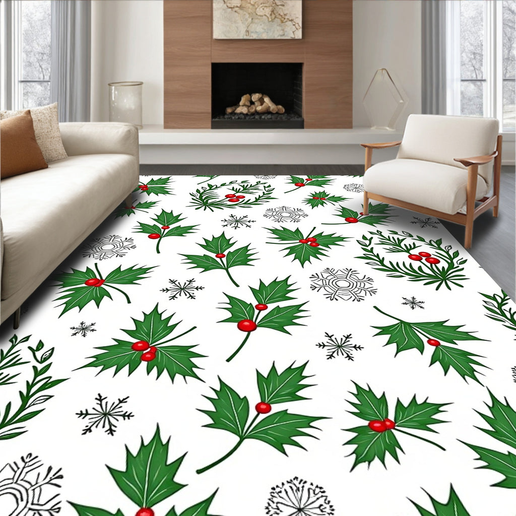 Holly Berry Snowflake Winter Garland Rug