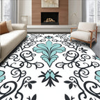 Soft Teal Floral Scroll Pattern Rug