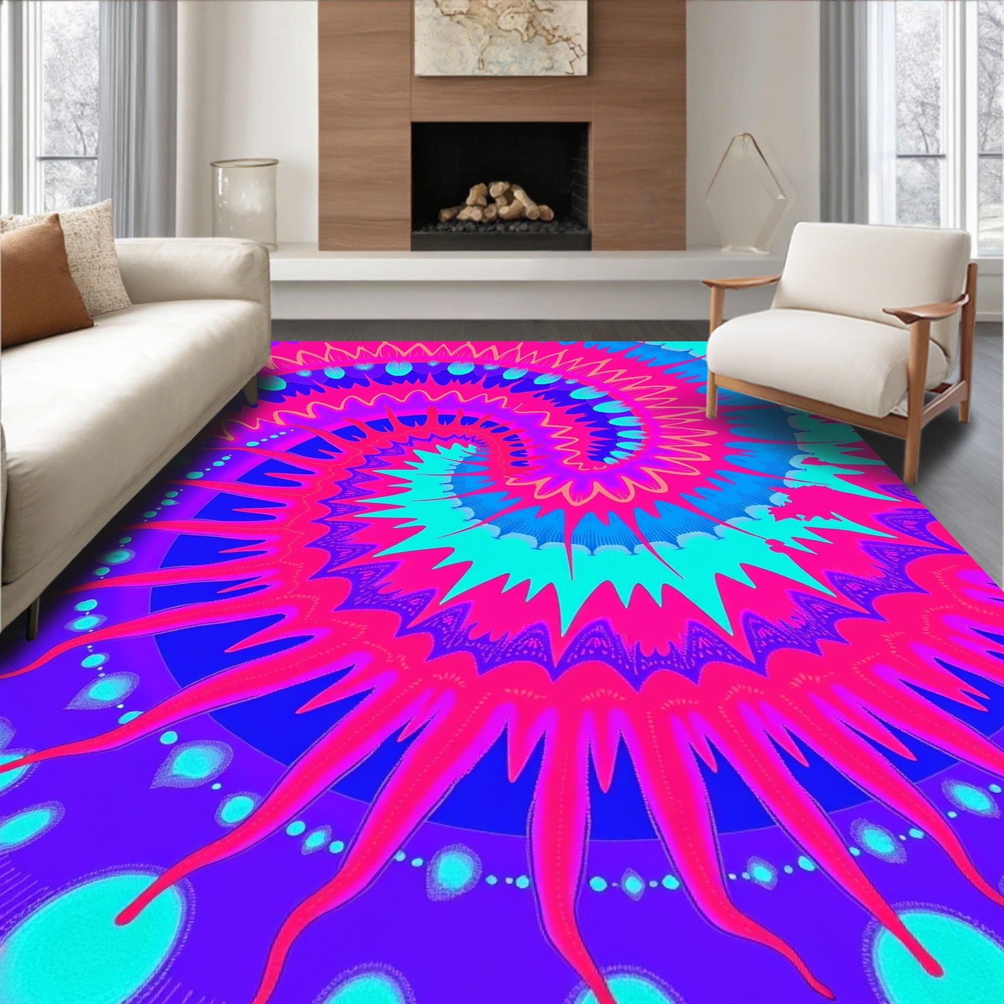 Vibrant Psychedelic Swirl Pattern Rug