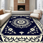 Navy Cream Floral Mandala Medallion Rug