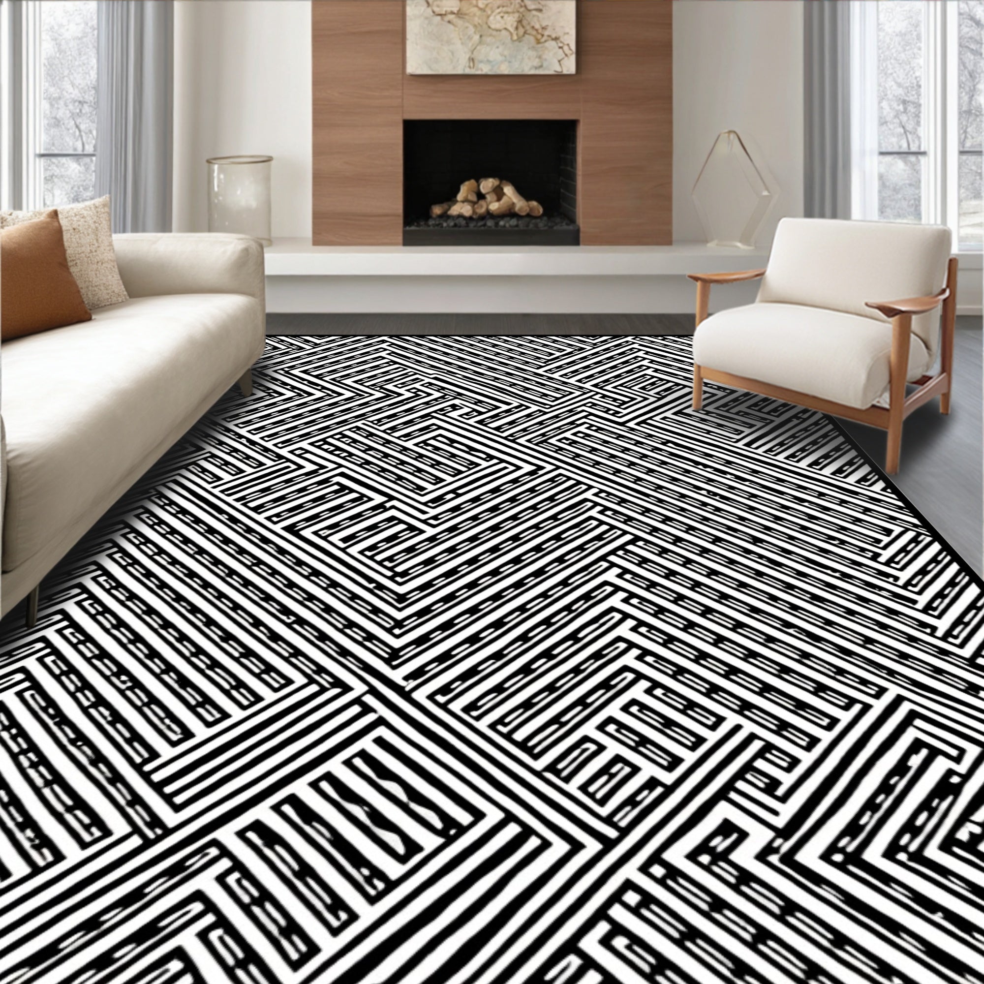 Abstract Geometric Maze Pattern Rug