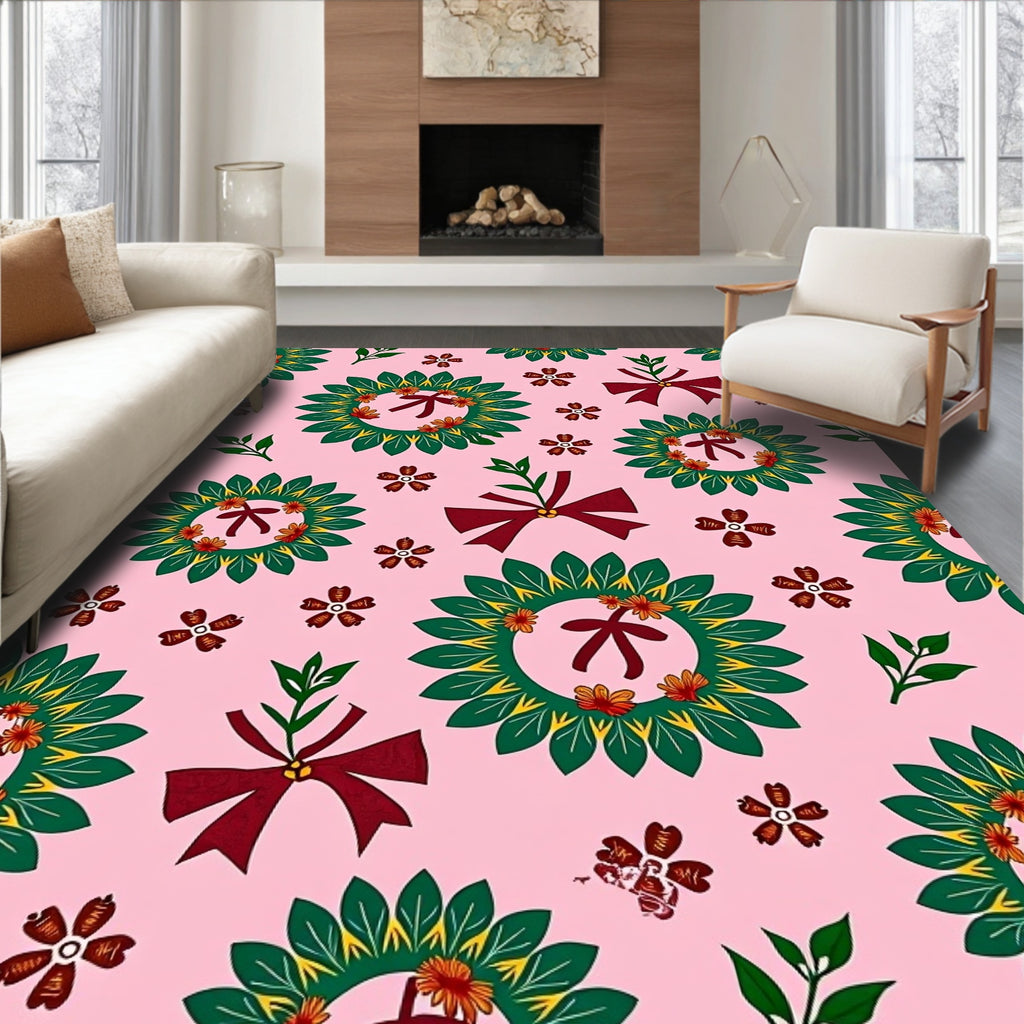 Crimson Bow Leaf Medallion Garden Rug