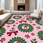 Crimson Bow Leaf Medallion Garden Rug