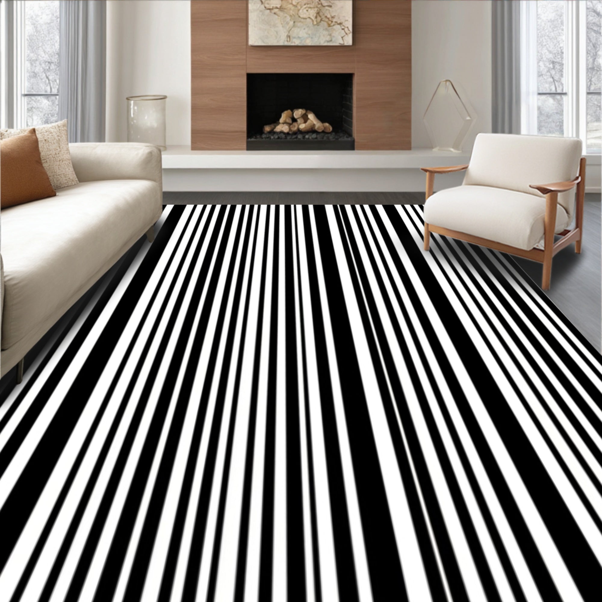 Black White Stripe Pattern Rug