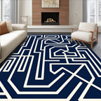 Navy White Geometric Maze Lines Rug