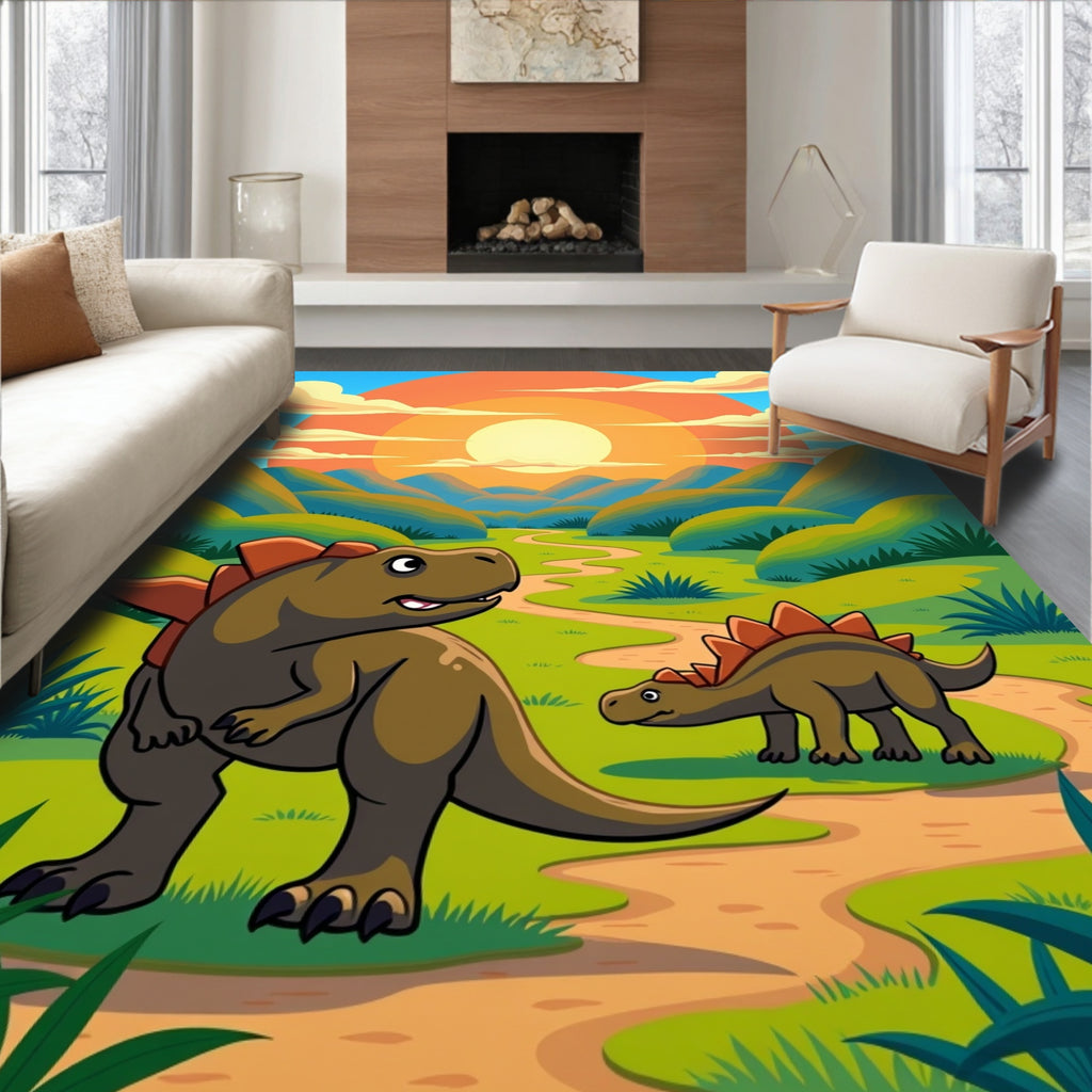 Cute Dinosaur Landscape Trail Design Rug