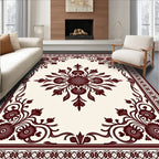 Deep Red Floral Tassel Border Rug