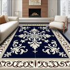 Ornate Ivory Black Floral Medallion Rug