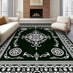Dark Green White Filigree Medallion Rug