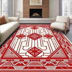 Bold Red Cream Geometric Pattern Rug