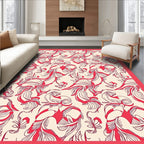 Bold Red Swirl Floral Pattern Rug