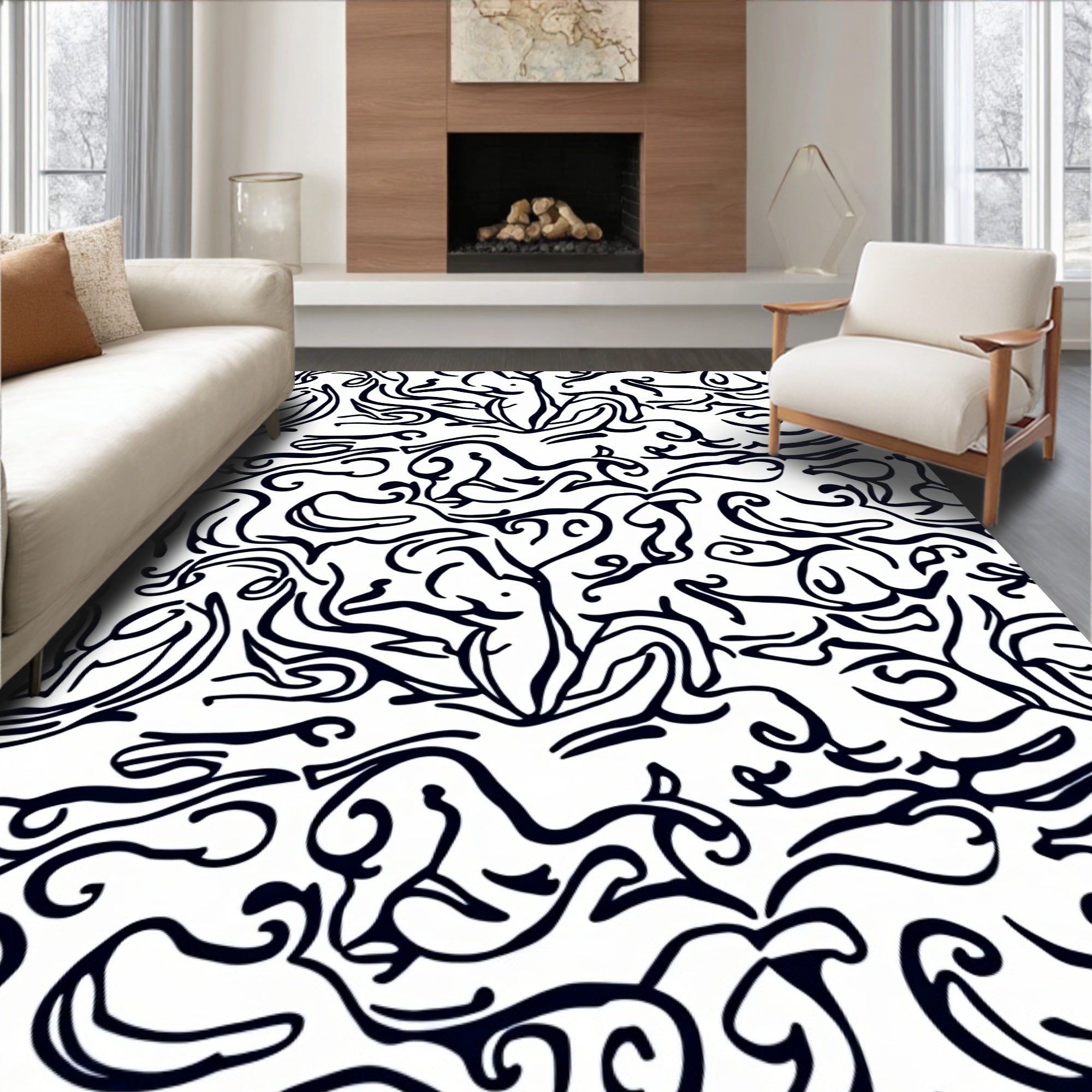 Hand Drawn Abstract Swirl Pattern Rug