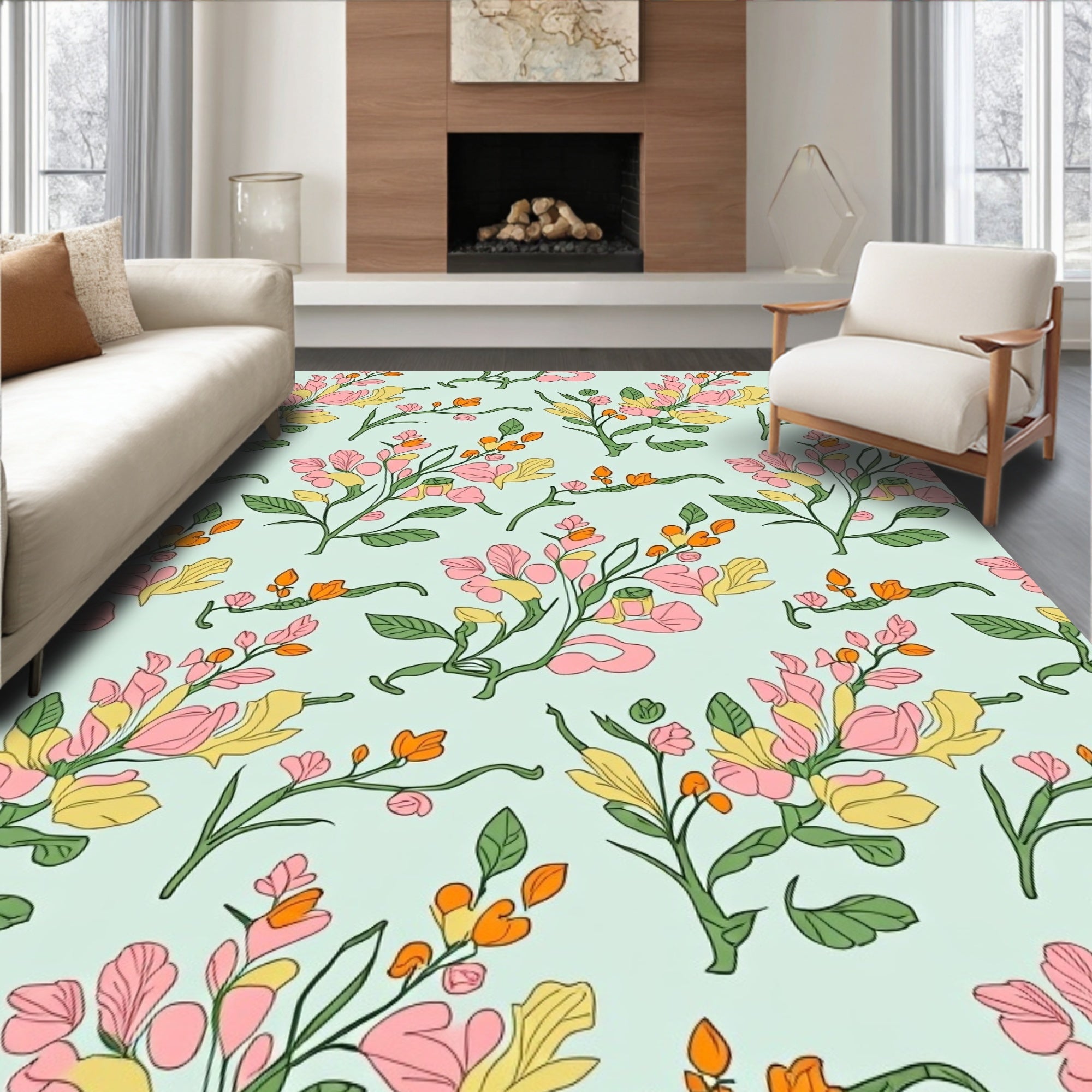 Delicate Floral Pattern With Pastel Hues Rug