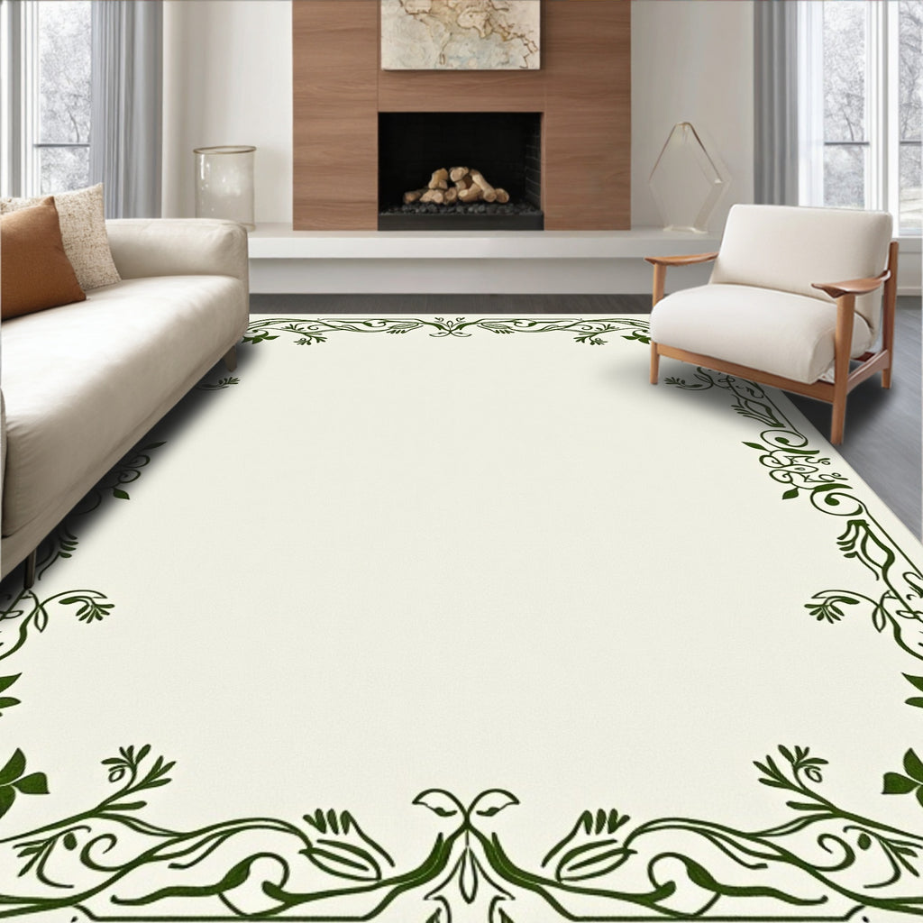 Elegant Green Floral Border Design Rug