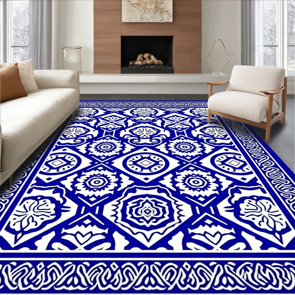 Lace Inspired Blue and White Pattern Rug