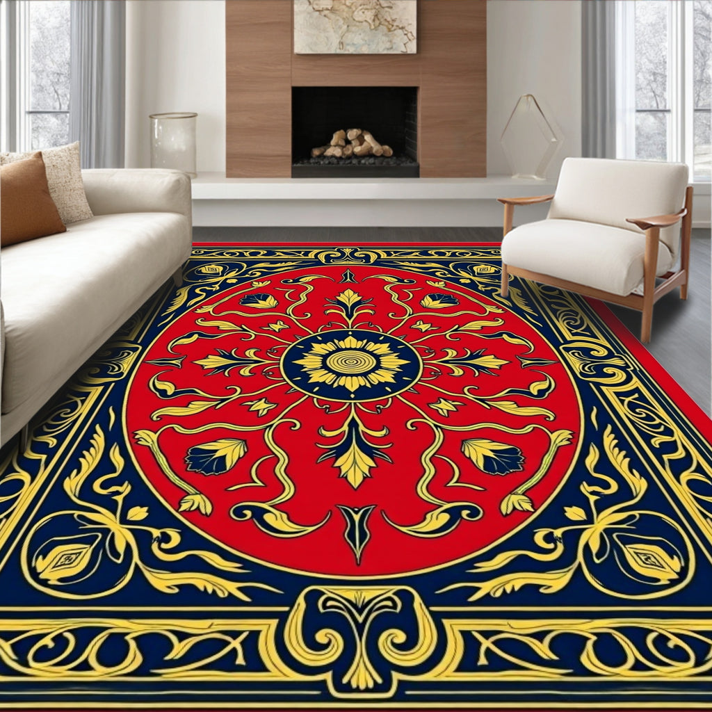 Bold Floral Scrollwork Red Rug
