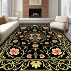 Black Floral Swirls And Vines Rug
