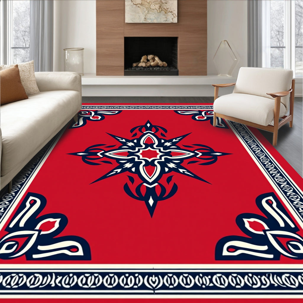 Crimson Starburst Geometric Pattern Rug