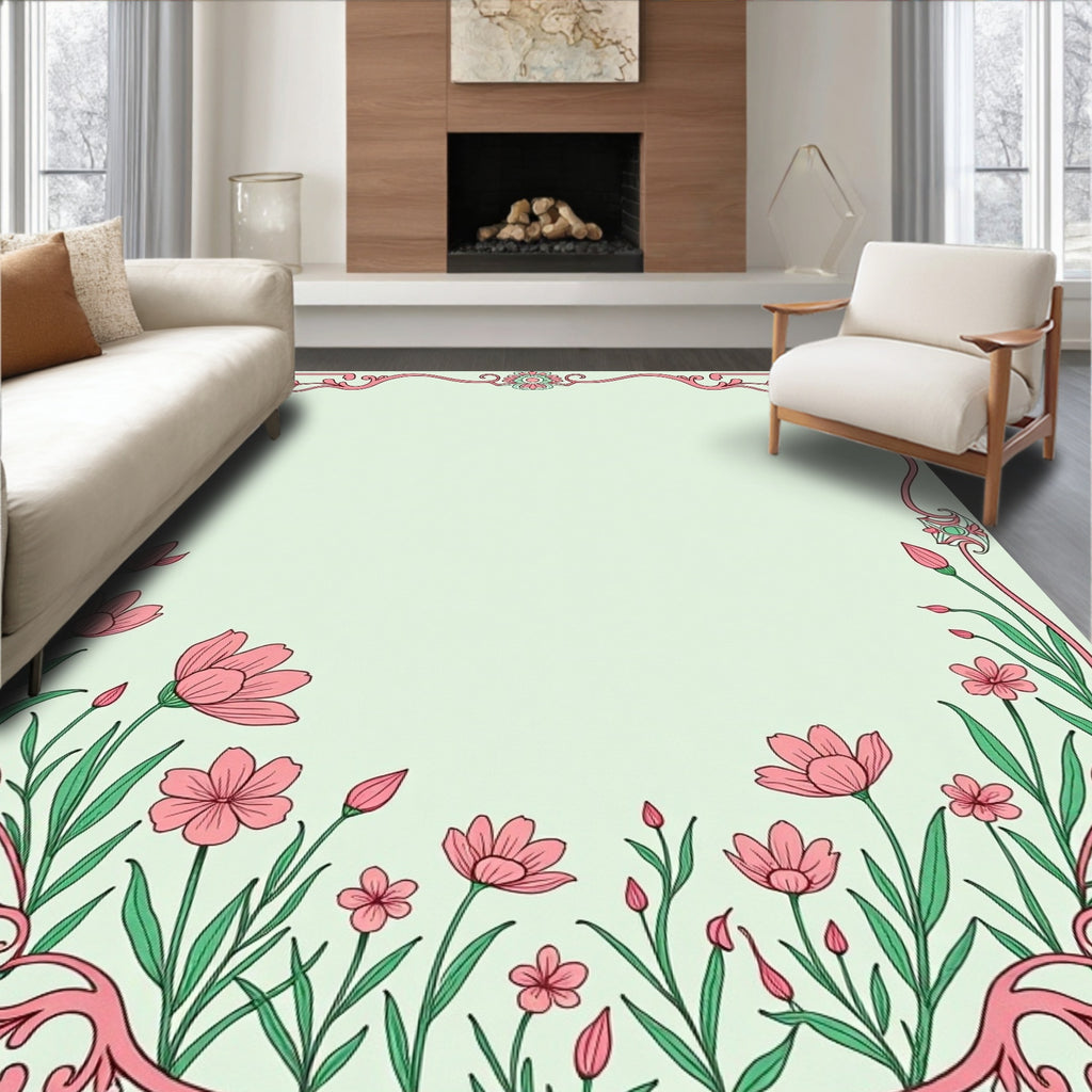 Floral Pink Border Design Rug