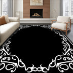 Ornate White Floral Vine Border Rug