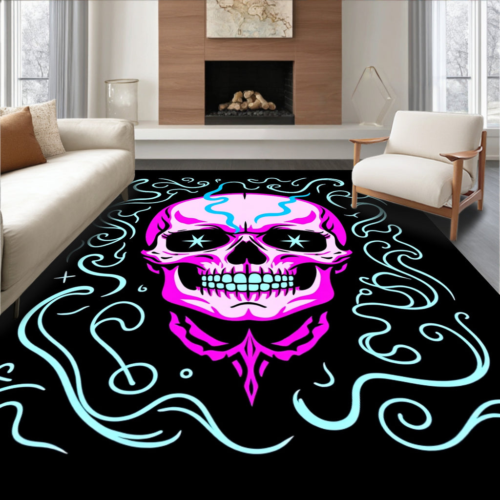 Vivid Pink Skull Celestial Swirls Rug