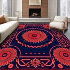 Bold Red Floral Sunburst Pattern Rug