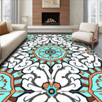 Bold Teal Orange Mandala Style Rug