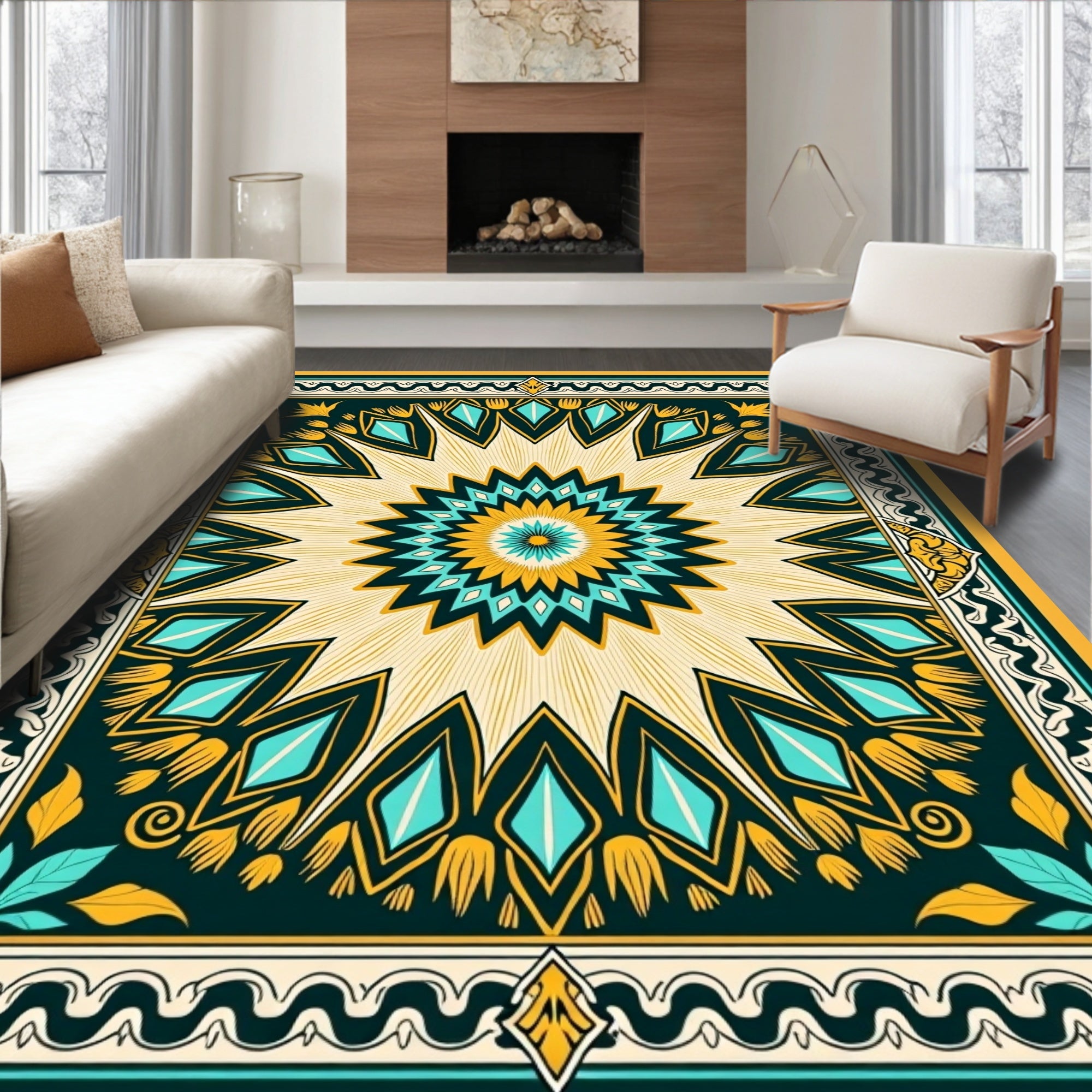 Mandala Floral Medallion Radiating Pattern Rug