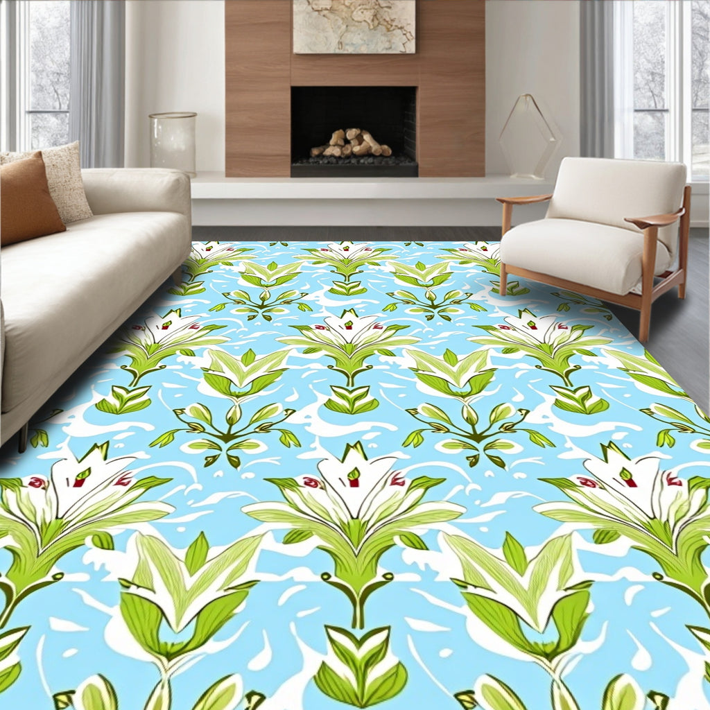 Light Blue Floral Art Nouveau Pattern Rug