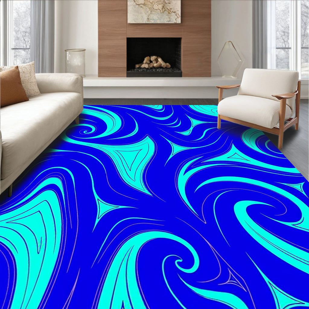 Blue Teal Swirl Shape Pattern Rug