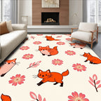 Cute Fox Flower Pattern Design Rug