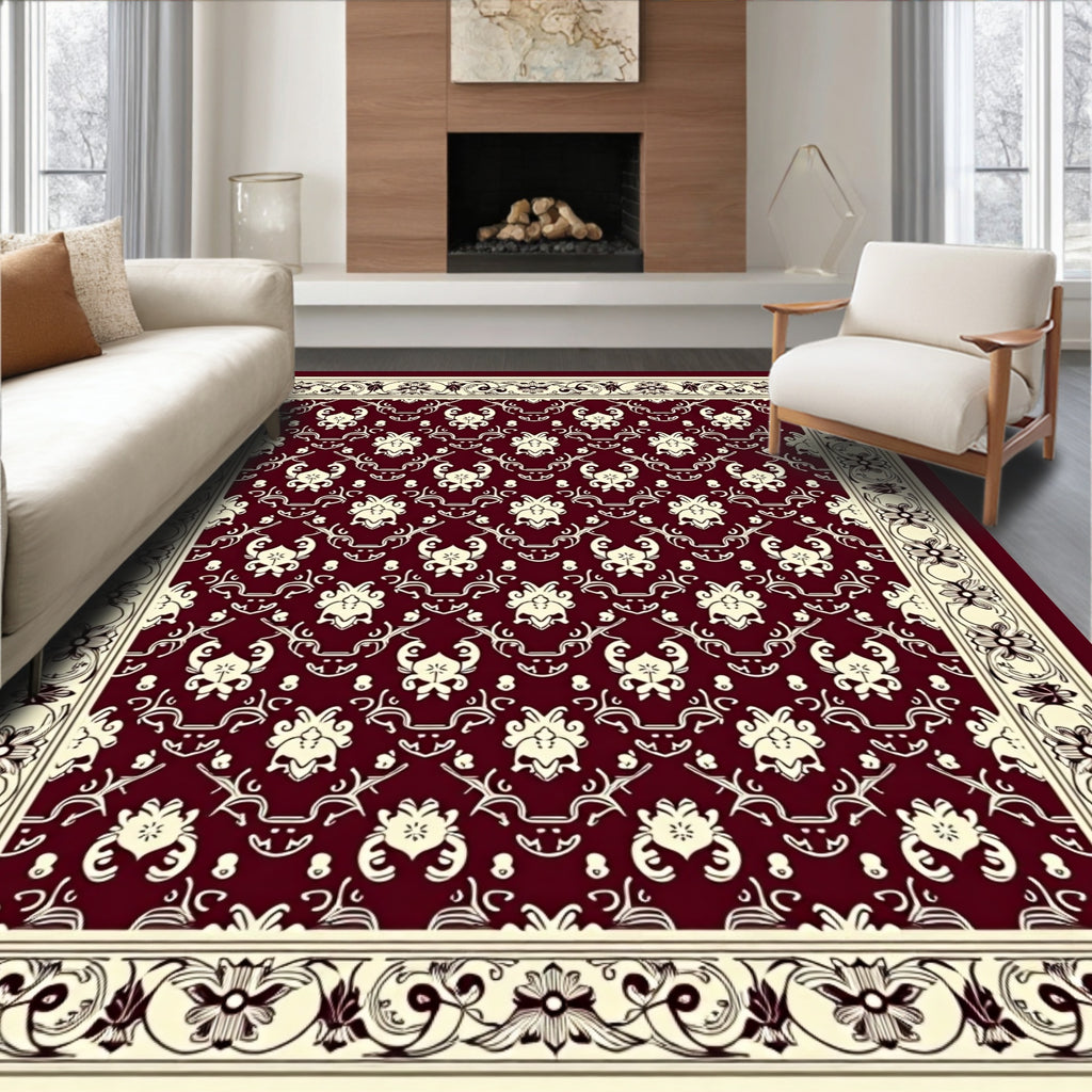 Ornate Damask Style Floral Pattern Rug
