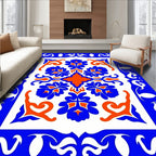 Bold Blue Orange Floral Medallion Rug