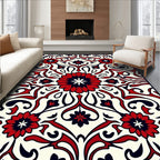 Rich Red Black Floral Medallion Pattern Rug