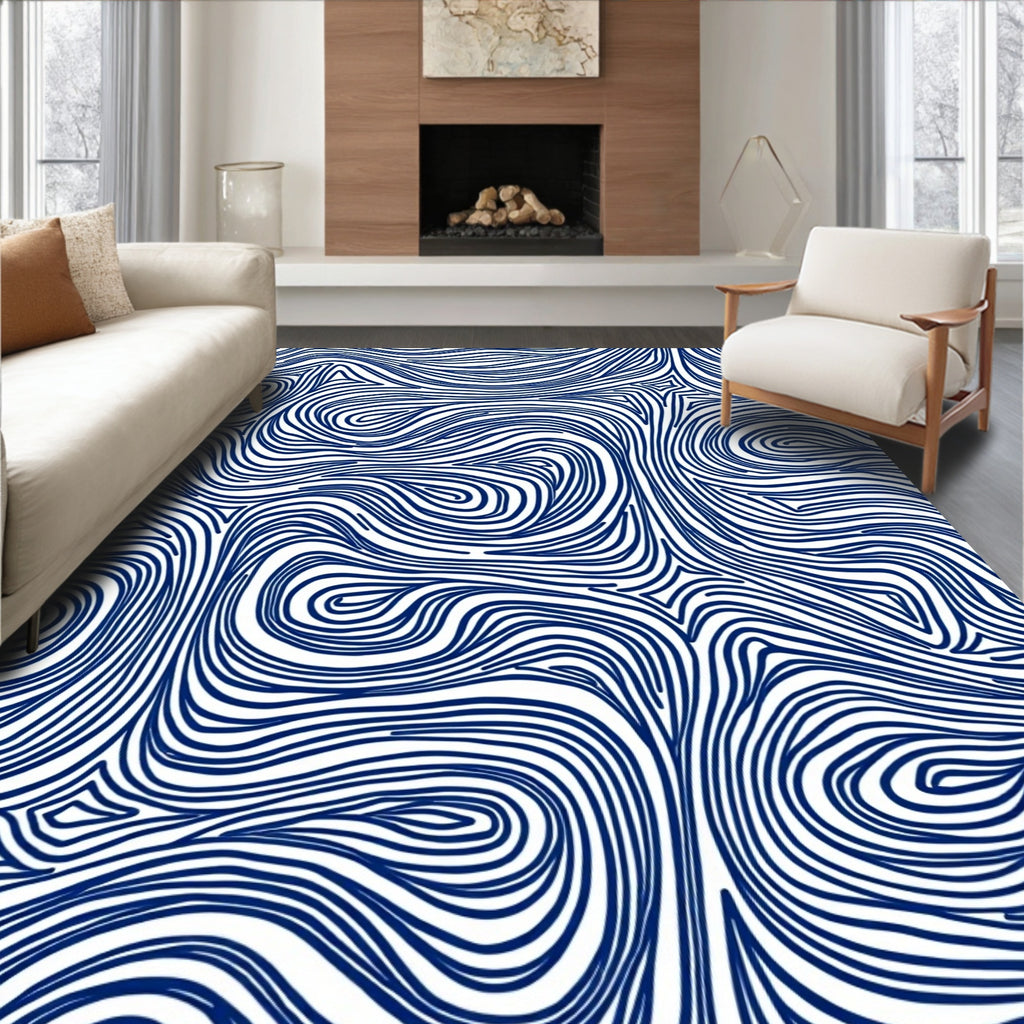 Abstract Blue Line Vortex Pattern Rug