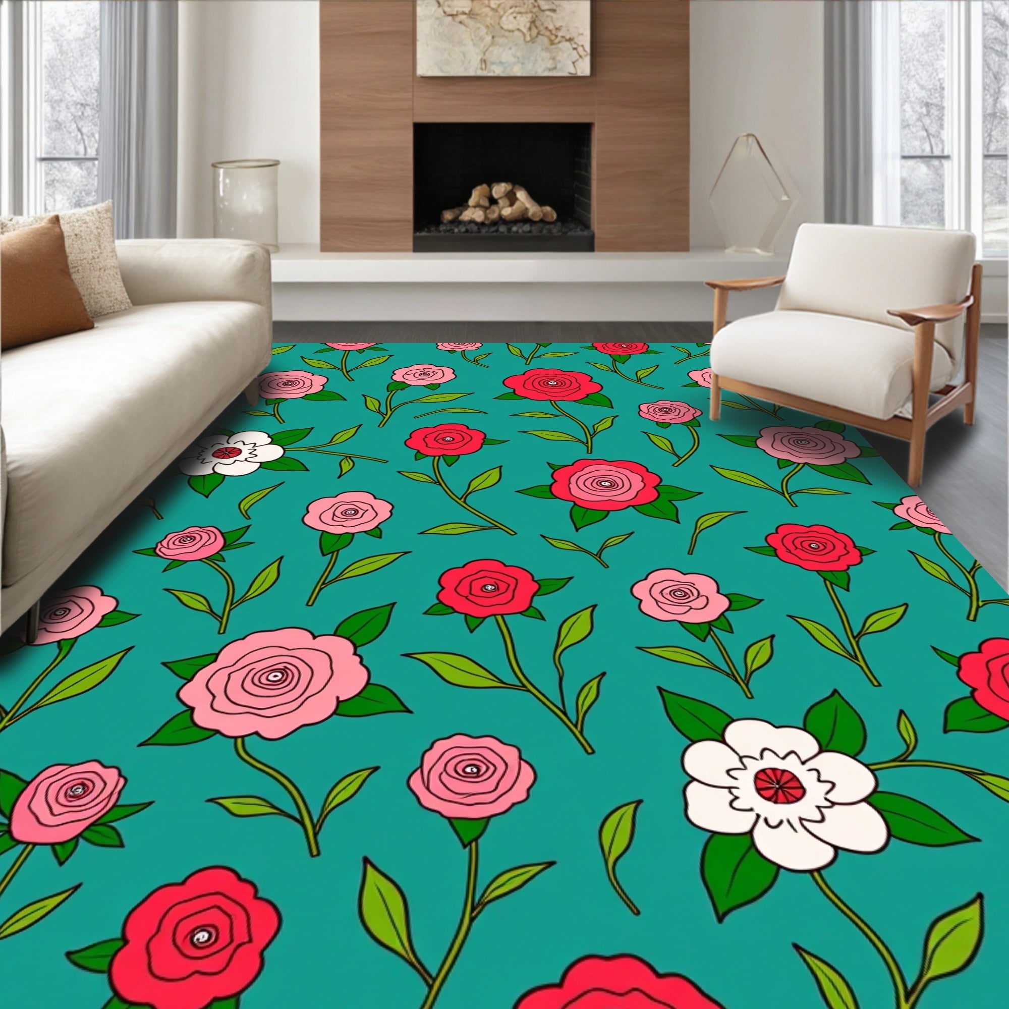 Whimsical Floral Pattern Rug