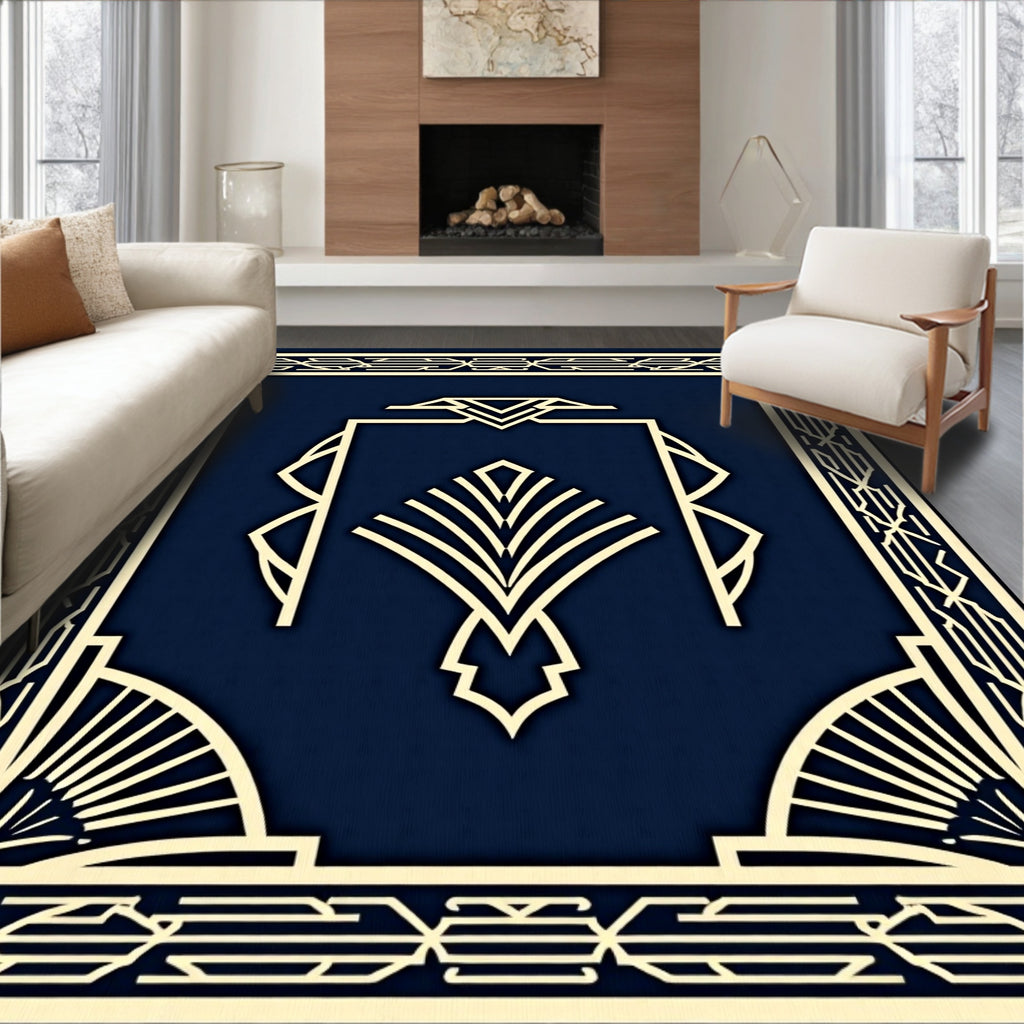 Elegant Geometric Fan Pattern Art Deco Rug