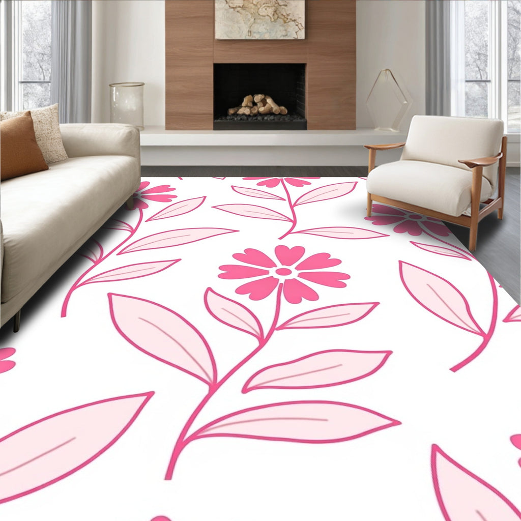 Pink Floral Botanical Pattern Rug