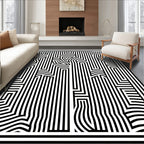 Abstract Black White Striped Maze Rug