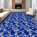 Vibrant Blue White Abstract Swirl Rug