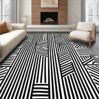 Abstract Black and White Lined Pattern Rug