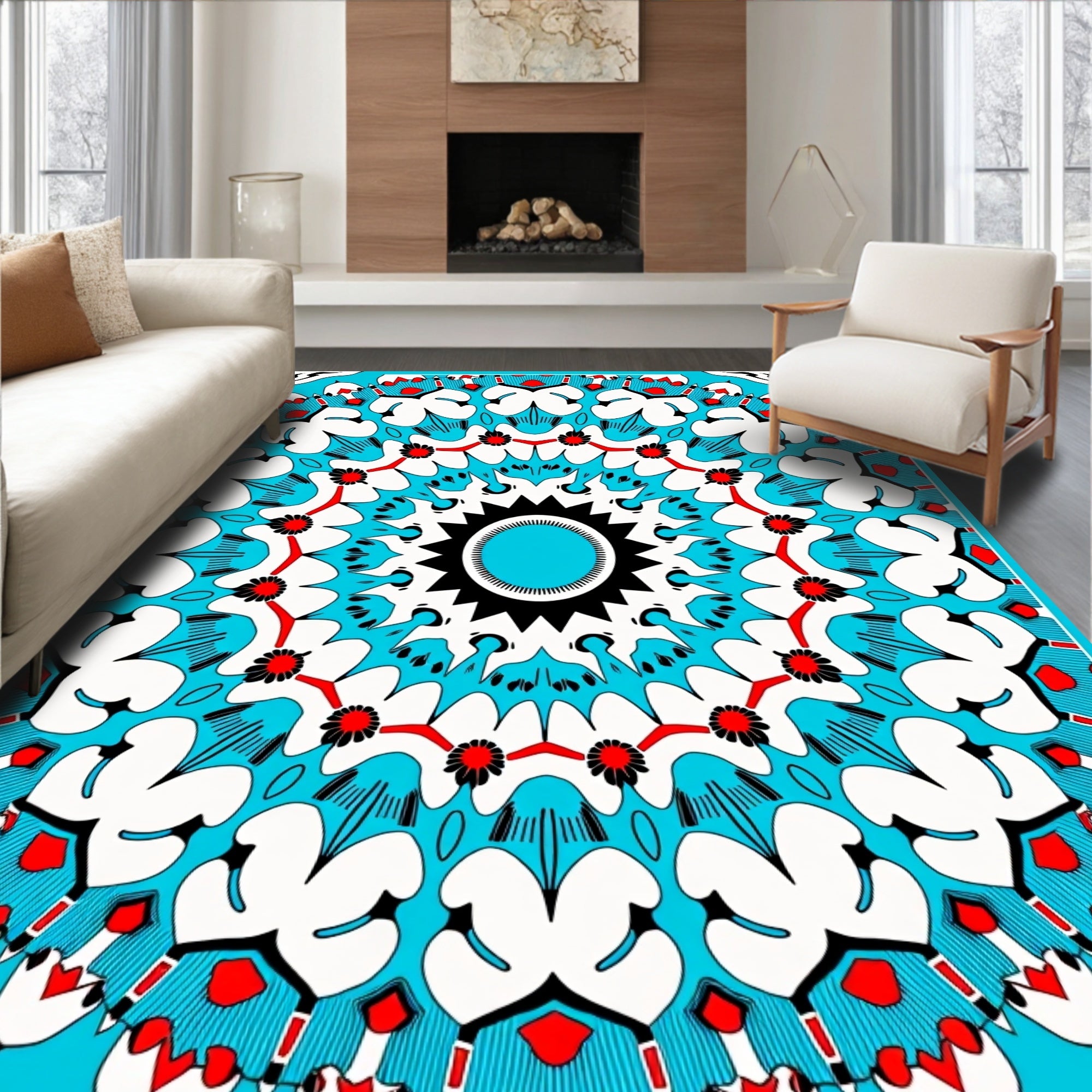 Bright Geometric Mandala Pattern Rug