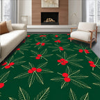 Red Berry Green Leaf Pattern Rug