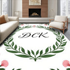 Elegant Pink Floral Greenery Wreath Rug